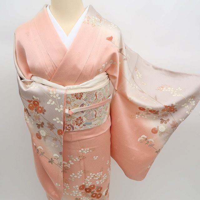 ✾まめ藤✾ｍ2369 未着用 正絹 菊 撫子 トールサイズ 手縫い仕立て 訪問着