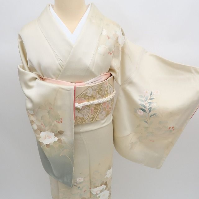 ✾まめ藤✾ｍ2370 正絹 椿 手縫い仕立て 訪問着