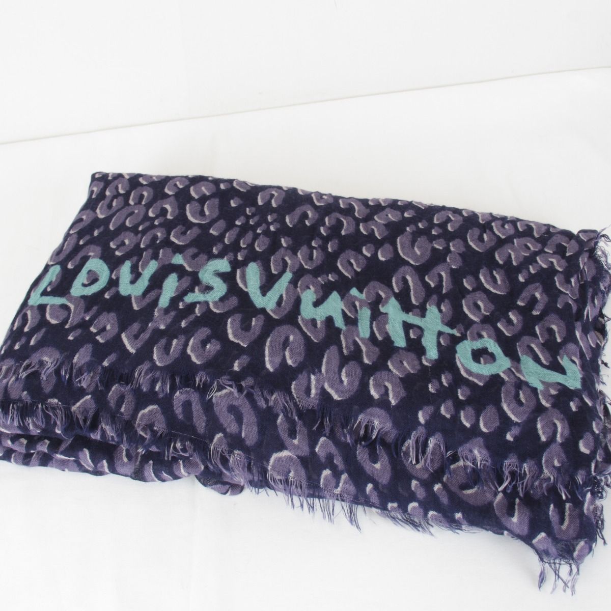 LOUIS VUITTON ルイ ヴィトン エトール レオパード 箱 袋有 大判ストール カシミヤ シルク ネイビー ブルー レディース