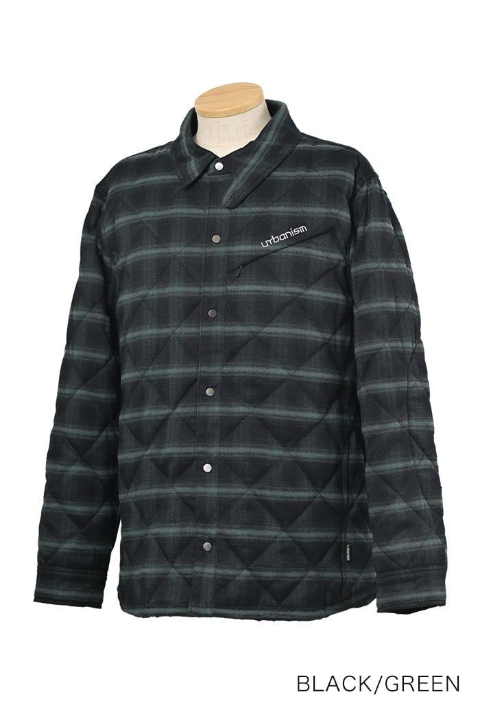 アーバニズム UNJ 119 ブラックグリーン メンズ L サイズ プロテクションキルティングシャツジャケット 秋冬用