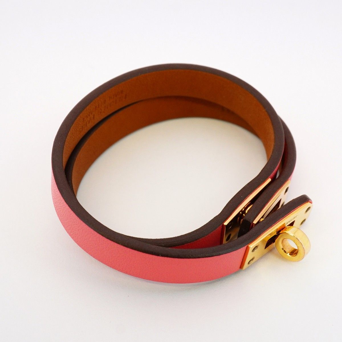 5 jmb 0919 エルメス ブレスレット ミニケリー ドゥブルトゥール GPメッキ レザー ゴールド ピンク レディース