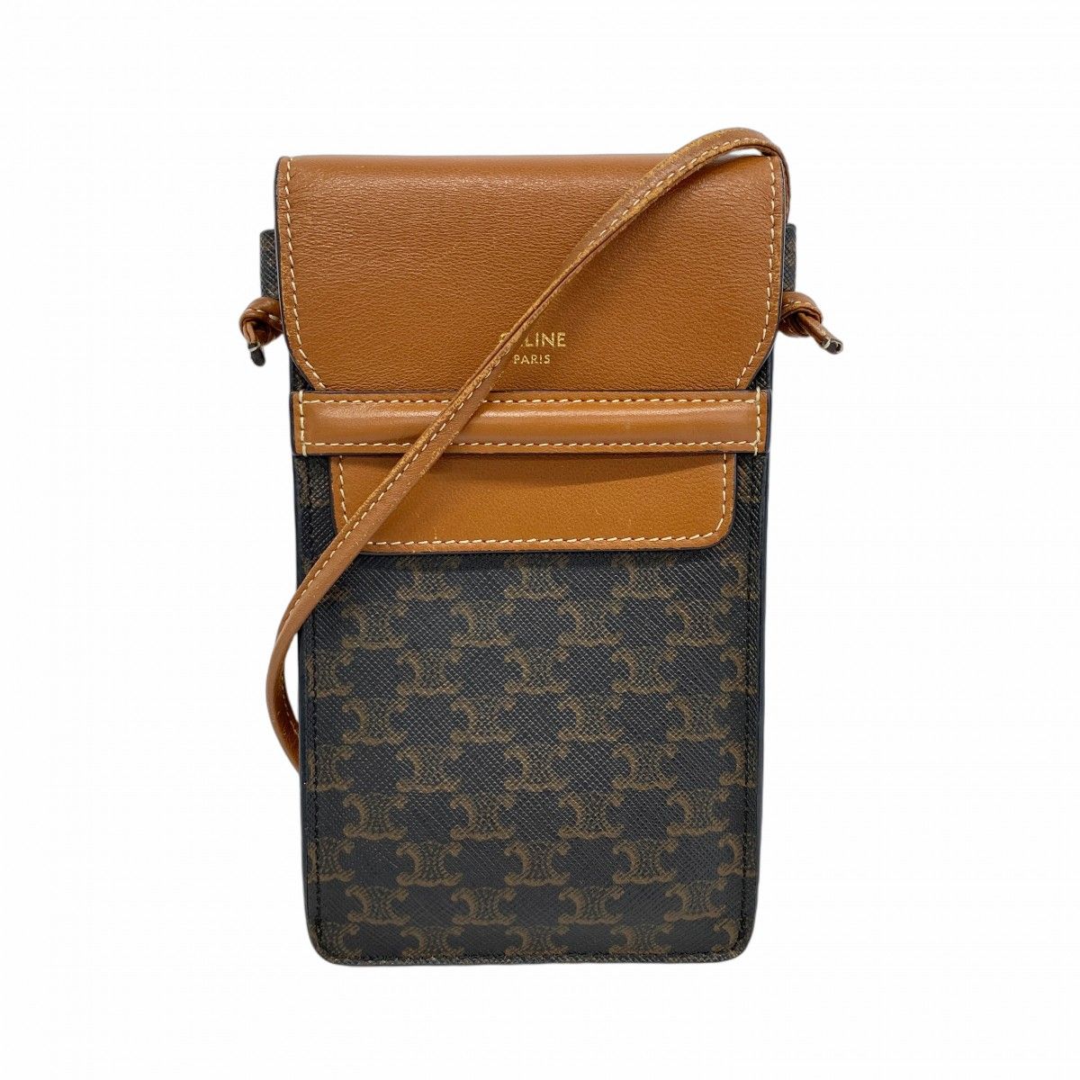 5ob0817 セリーヌ モバイルポーチ トリオンフ PVC ブラック ブラウン レディース