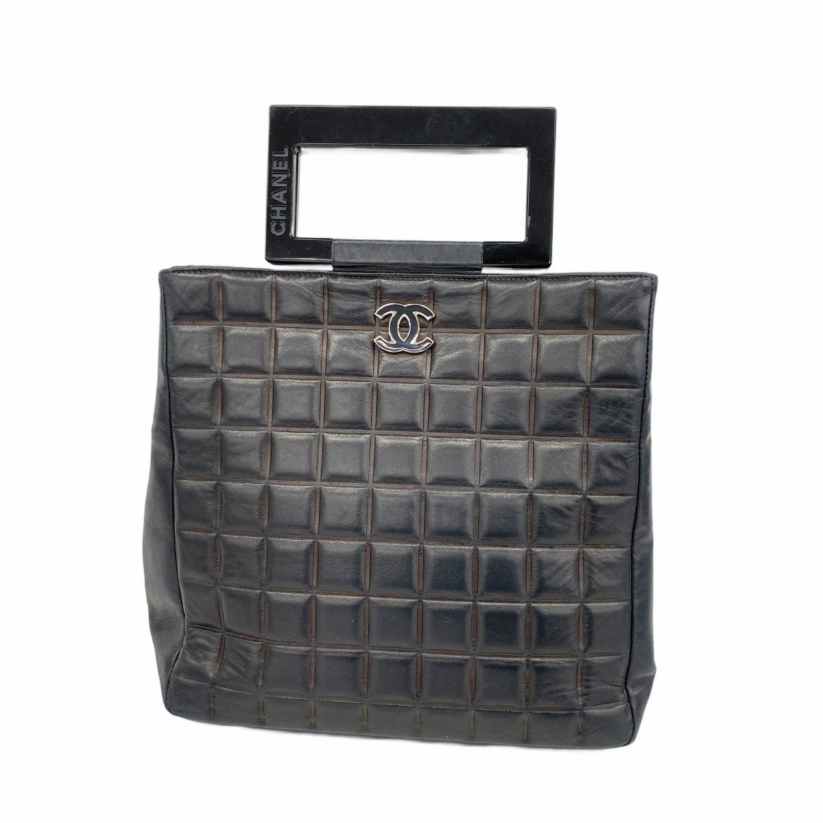 5ob1060-h シャネル ハンドバッグ チョコバー ラムスキン ブラック シルバー金具 レディース