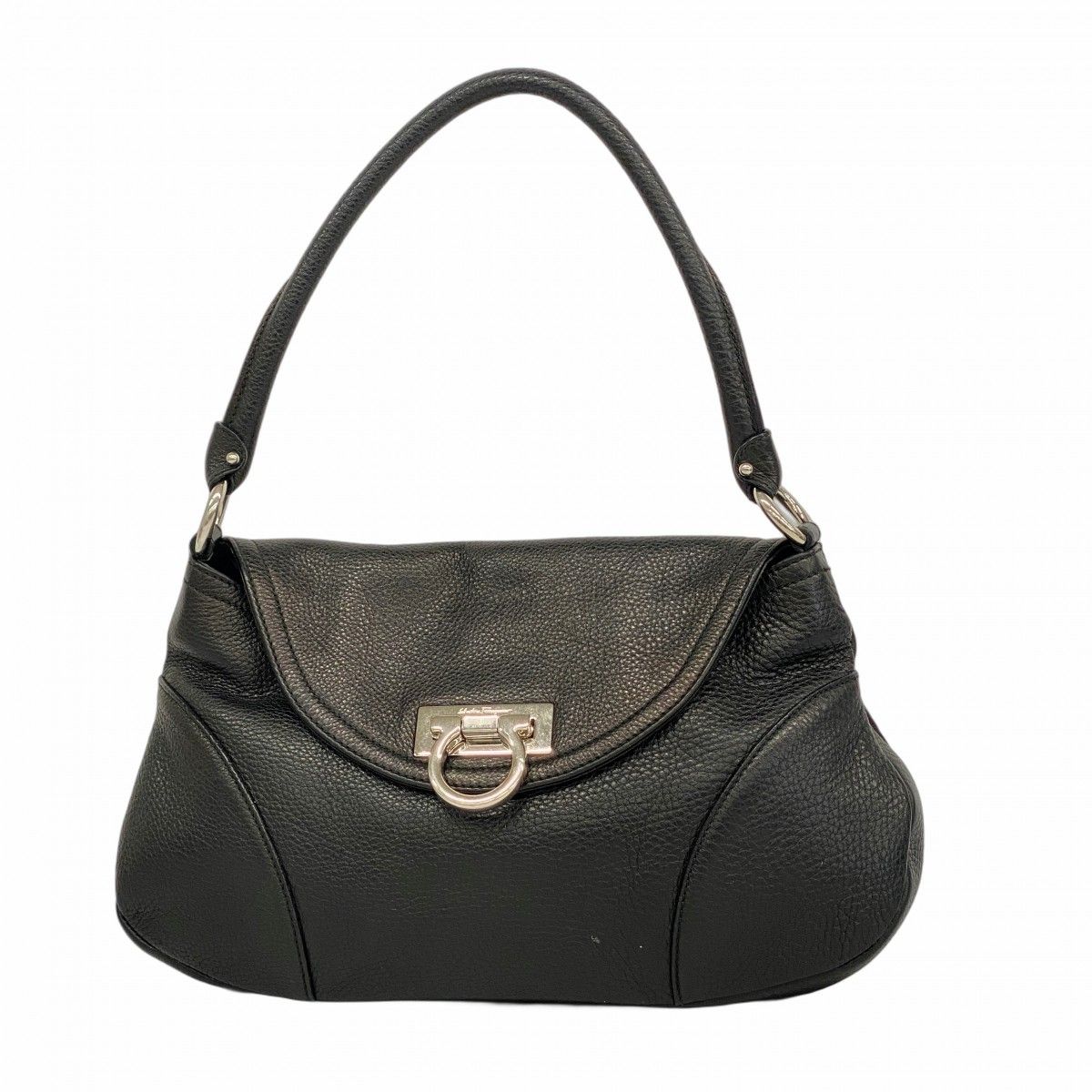 5oc1503 サルヴァトーレフェラガモ ハンドバッグ ガンチーニ レザー ブラック シルバー金具 レディース