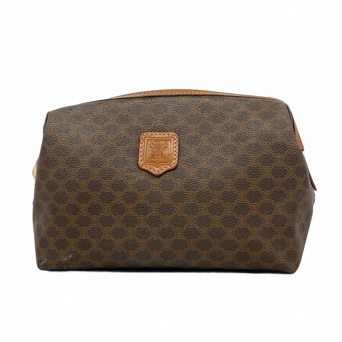 5oc1504 セリーヌ ポーチ マカダム PVC ブラウン ゴールド金具 レディース