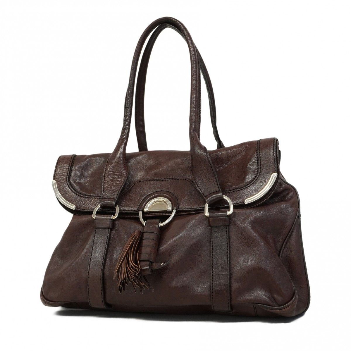 5oc1525 セリーヌ トートバッグ レザー ブラウン シルバー金具 レディース