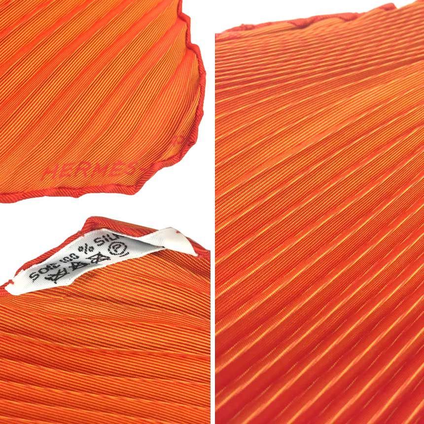 HERMES エルメス プリーツカレ プリーツスカーフ 無地 単色 オレンジ aq 11817