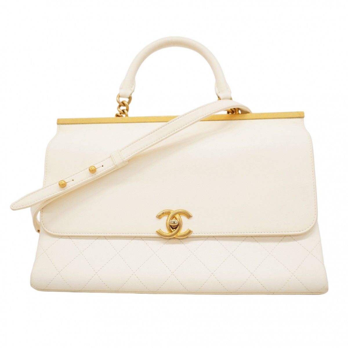 5oc1596-r シャネル ハンドバッグ マトラッセ ラムスキン ホワイト ゴールド金具 2wayバッグ レディース