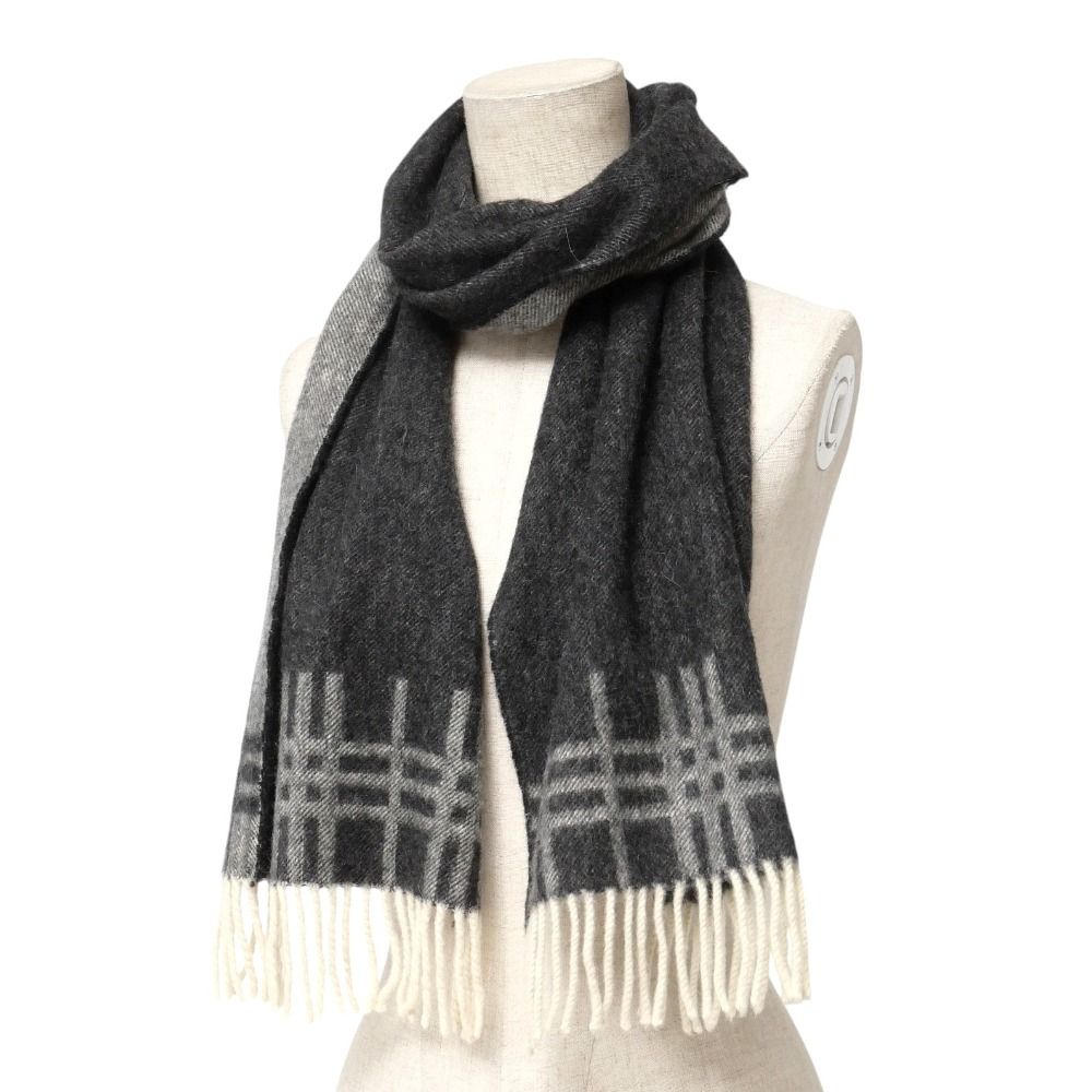 ■美品■BURBERRY バーバリー マフラー チェック 総カシミヤ フリンジ ストール ブランド古着【中古】20251113/RA6475 BURBERRY（バーバリー） マフラー チェック カシミアスカーフ