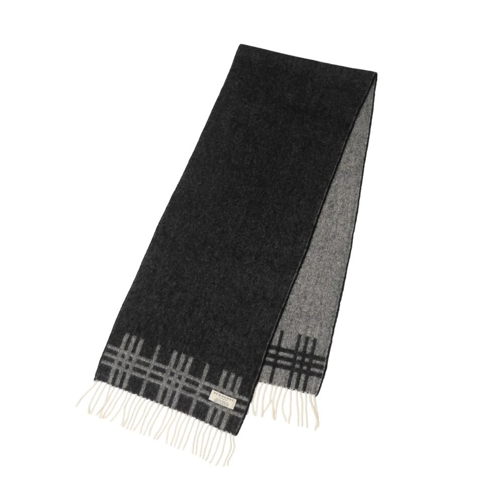 □美品□BURBERRY バーバリー マフラー チェック 総カシミヤ フリンジ