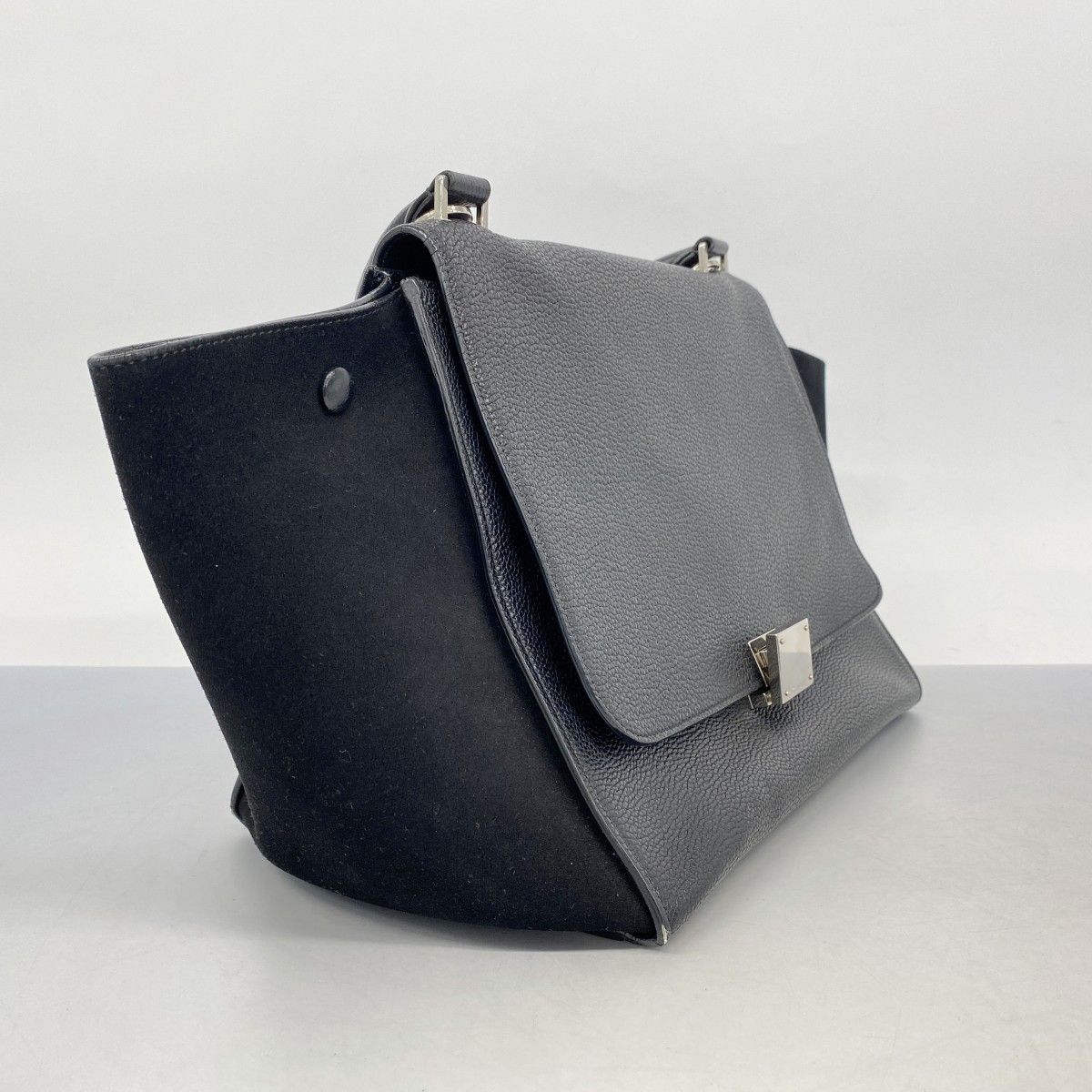 5oc1714 セリーヌ ハンドバッグ トラぺーズ スウェード レザー ブラック シルバー金具 2wayバッグ レディース