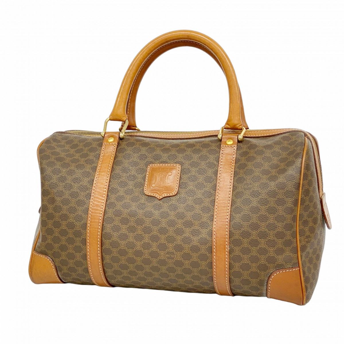 5oc1757 セリーヌ ハンドバッグ マカダム PVC ブラウン ゴールド金具 レディース