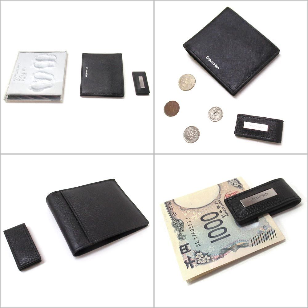 Calvin Klein カルバンクライン アウトレット サイフ サフィアーノ レザー 二つ折り財布 マネークリップ セット 4D0008G 002