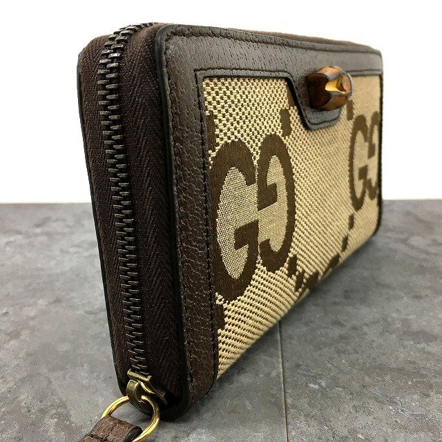  161 み GUCCI ジップウォレット 658634 ベージュ ブラウン バンブー 長財布 小物