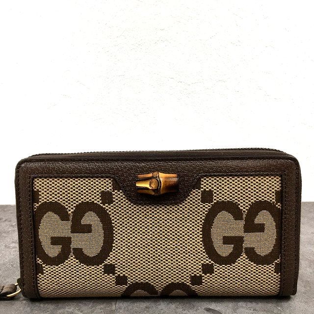 161 み GUCCI ジップウォレット 658634 ベージュ ブラウン バンブー