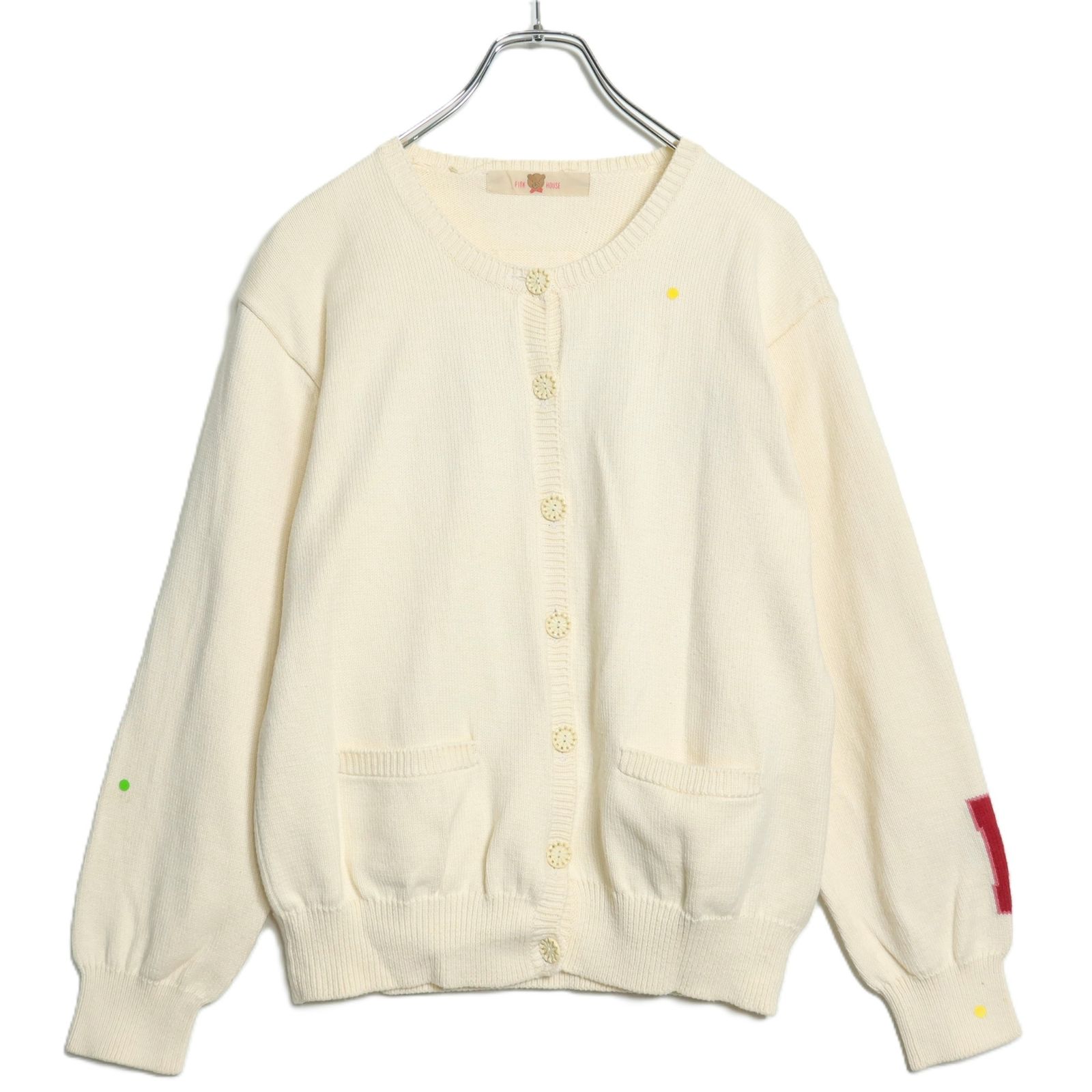 ピンクハウス☆くま刺繍&ワッペン♪ニットカーディガン 白系 コットン