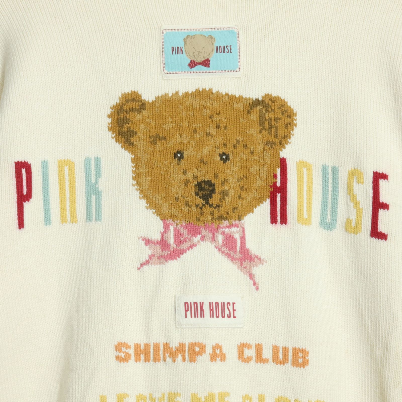 ピンクハウス☆くま刺繍&ワッペン♪ニットカーディガン 白系 コットン