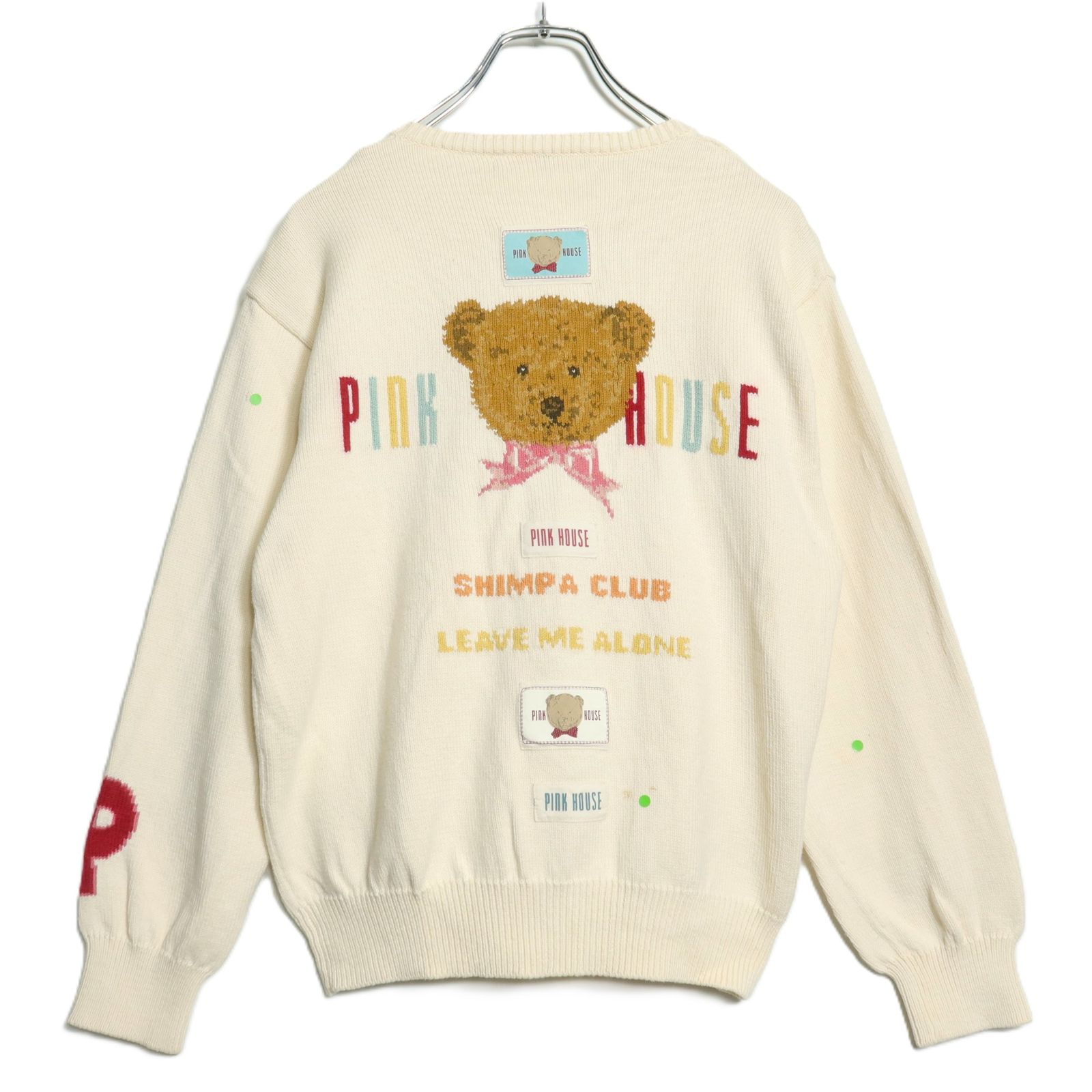 ピンクハウス☆くま刺繍&ワッペン♪ニットカーディガン 白系 コットン