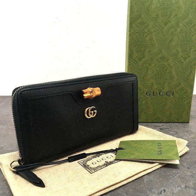 114 み GUCCI ジップウォレット 658634 ブラック バンブー き