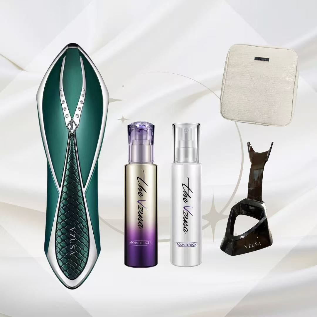 【正規品】美顔器The Vzusa - メデューサ Royal Purple / Cypress Green　美顔器 表情筋 ほうれい線 むくみ くすみ 筋膜リリース フェイスライン クマ  EMS LED イオン導出 振動 温熱美顔器 1台多役 プレゼ