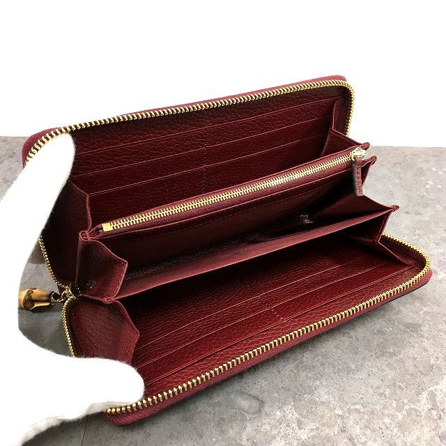  350 み GUCCI ジップウォレット 739499 バンブー レッド き 長財布 小物