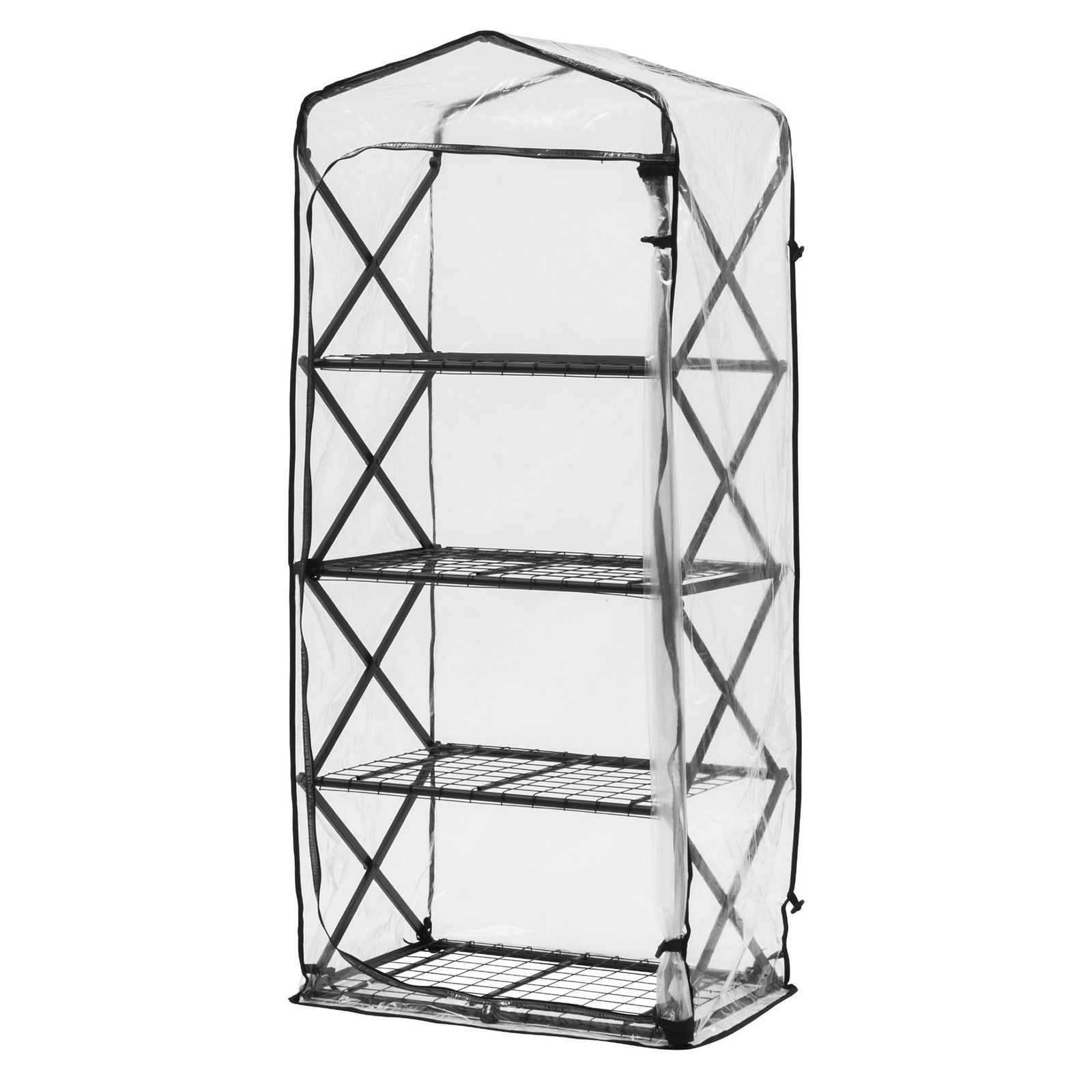 タカショー 温室 折りたたみ ダブルジップ温室 ４段 幅69 cm×奥行49 cm×高さ159 cm 組立簡単 園芸 ビニールハウス 防寒カバー 植物 育苗 スチール 塩化ビニル樹脂 GRH-F 03