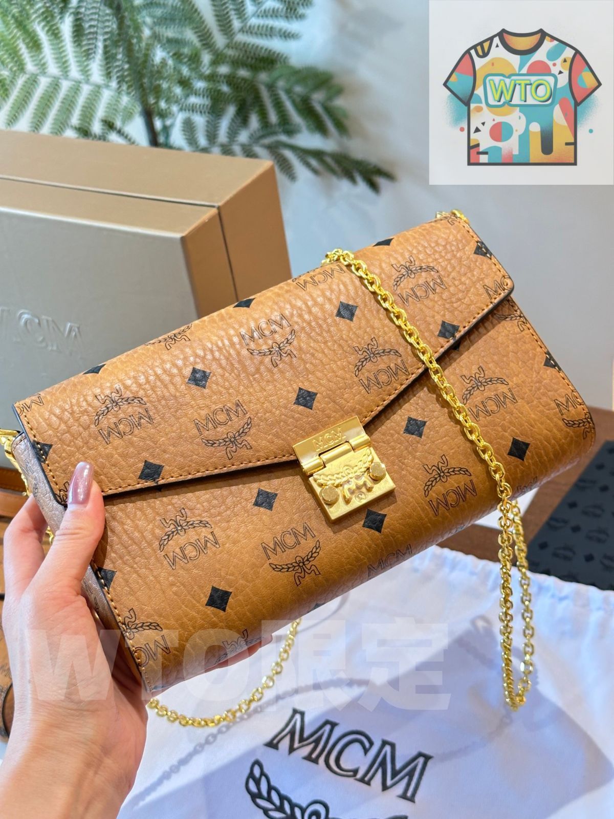 WTO通販 MCM シールド チェーン クロス body ~信封チェーンロック クロス-WTO輸入-BLD64