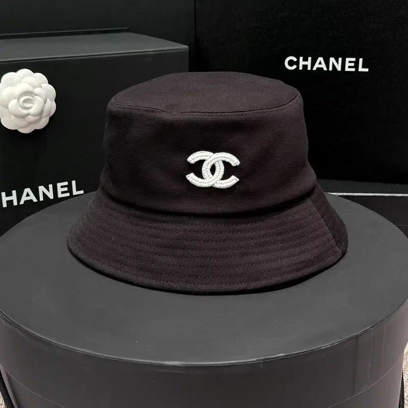 シャネル バケットハット コットン パール ブラック