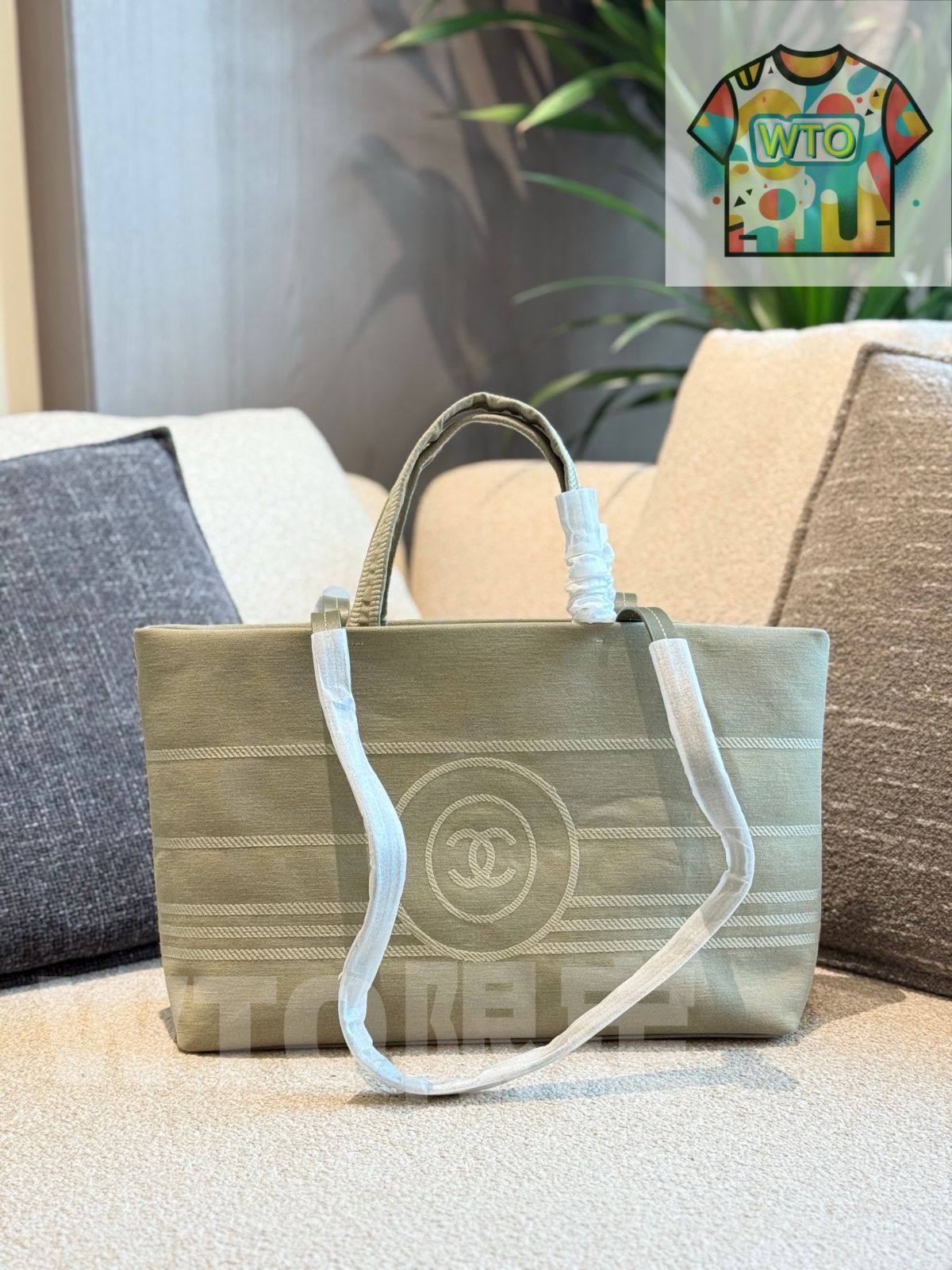 WTO通販 Chanel デニム ショッピングバッグ マッチャグリーン~シャネル デニム 抹茶緑 ショッピングバッグ~-WTO輸入-LFD07