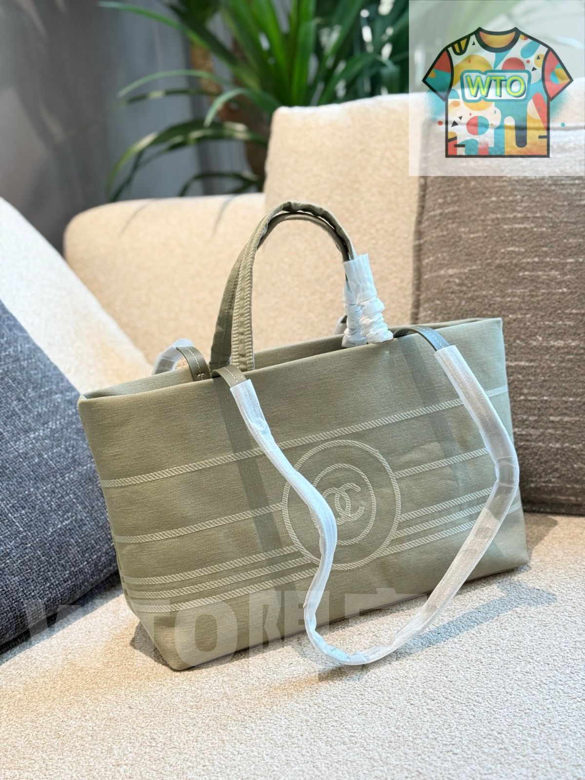 WTO通販 Chanel デニム ショッピングバッグ マッチャグリーン～シャネル デニム 抹茶緑 ショッピングバッグ～-WTO輸入-LFD07