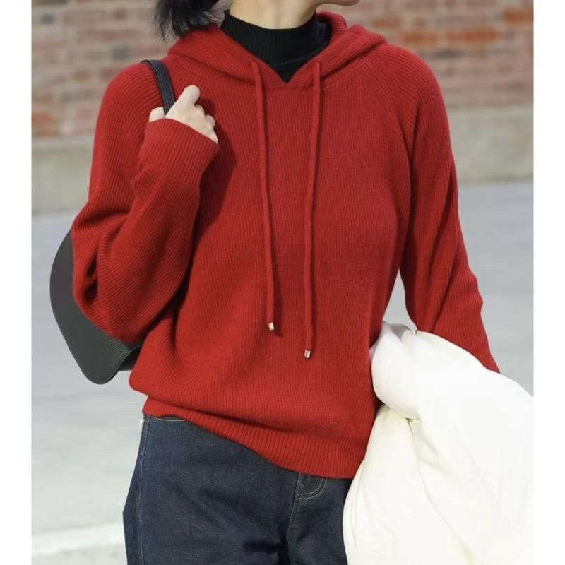 ニット レディース クリスマス 秋冬 赤 ウール フード付き プルオーバー トップス 長袖 普段使い 通勤 かわいい 雰囲気
