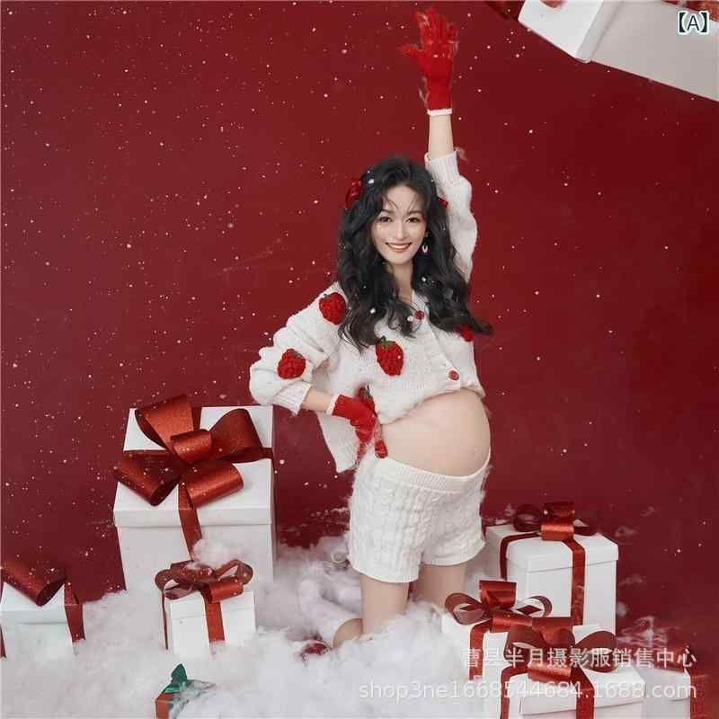 マタニティウェア レディース クリスマス 写真撮影用 影楼 撮影 ニット セーター パンツ セットアップ ポリエステル 長袖 ロング丈 文芸 レ