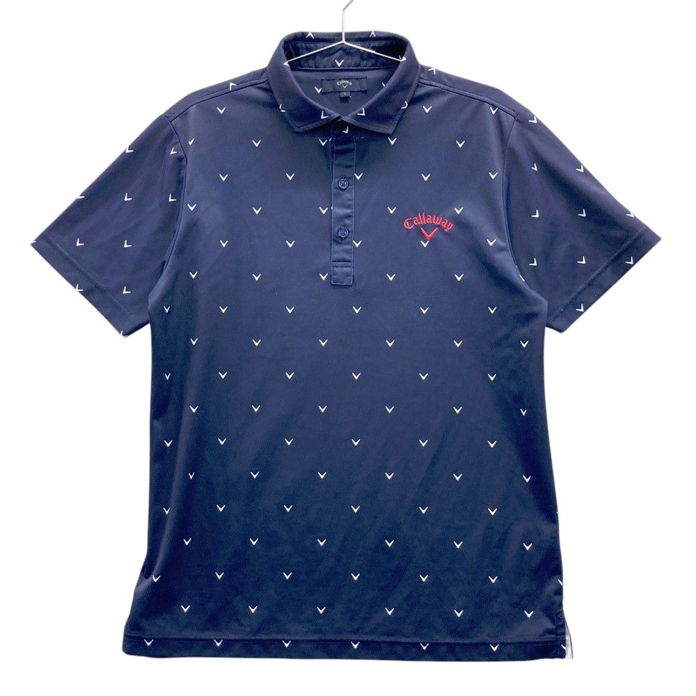 サイズ：L CALLAWAY キャロウェイ 半袖ポロシャツ ロゴ総柄 ネイビー系