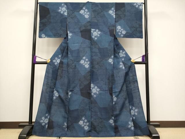 平和屋着物 上 伝統工芸士 七代目 吉澤与市 紬 単衣 絞り 型染め 切嵌唐草文 s 5