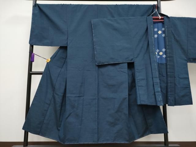 平和屋着物 上 男性 紬 アンサンブル キングサイズ 色無地 藍鉄色地 CYAA3703s5