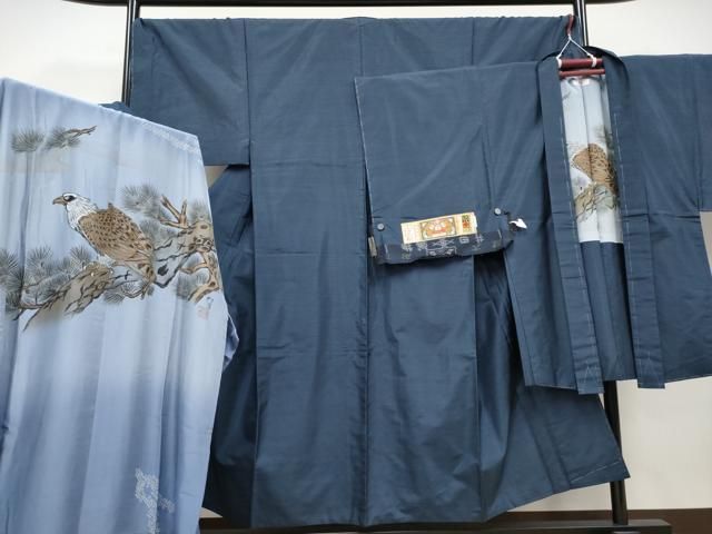 平和屋着物 上 男性 本場大島紬 アンサンブル 長襦袢セット 格子柄 井田哲則作 やまと誂製 証紙付き CYAA3704s5