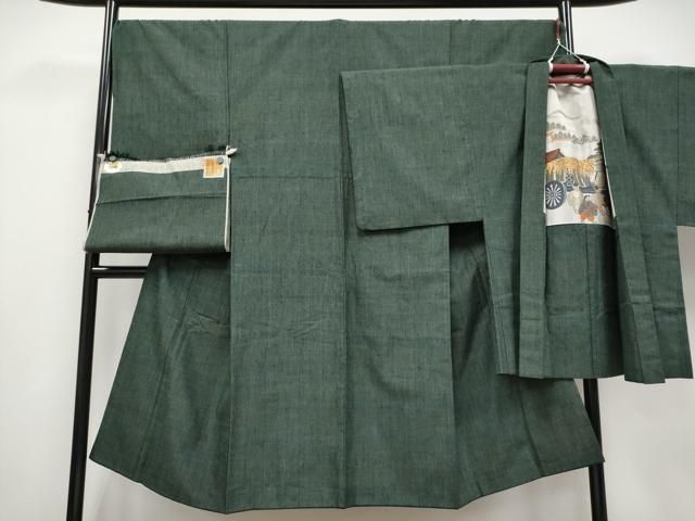 平和屋着物 上 男性 本場結城紬 重要無形文化財 アンサンブル 杢 反端付き CYAA3706s5