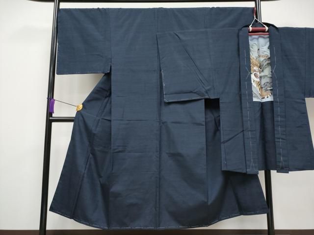 平和屋着物 上 男性 紬 アンサンブル 色無地 青褐色地 CYAA3711s5