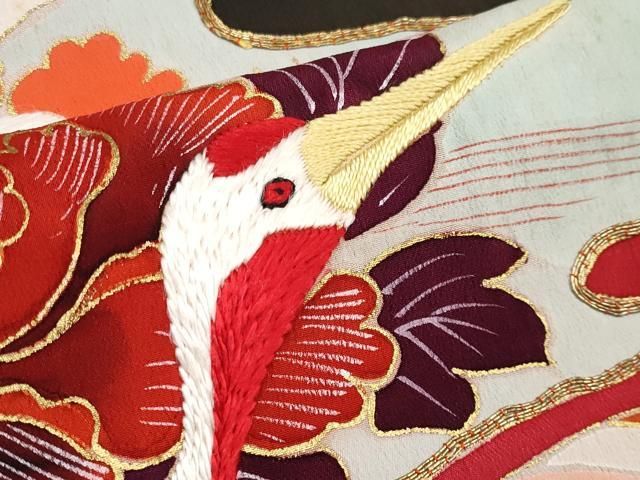 平和屋着物○アンティーク 大正ロマン 九寸名古屋帯 駒刺繍 総刺繍 地