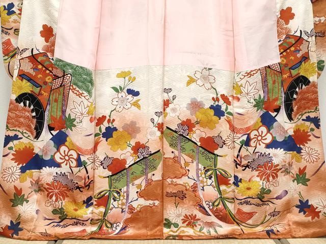  平和屋着物 上 アンティーク 大正ロマン 振袖 駒刺繍 御所車扇面花文 暈し染め s 5 振袖 着物