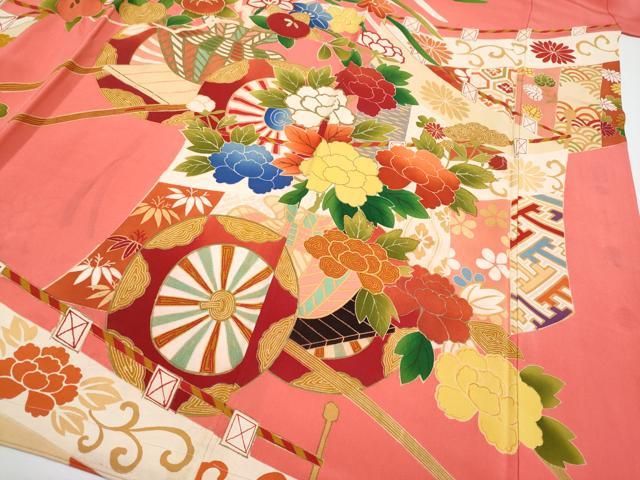 平和屋着物□極上 アンティーク 大正ロマン 振袖 駒刺繍 吉祥花文 黒地