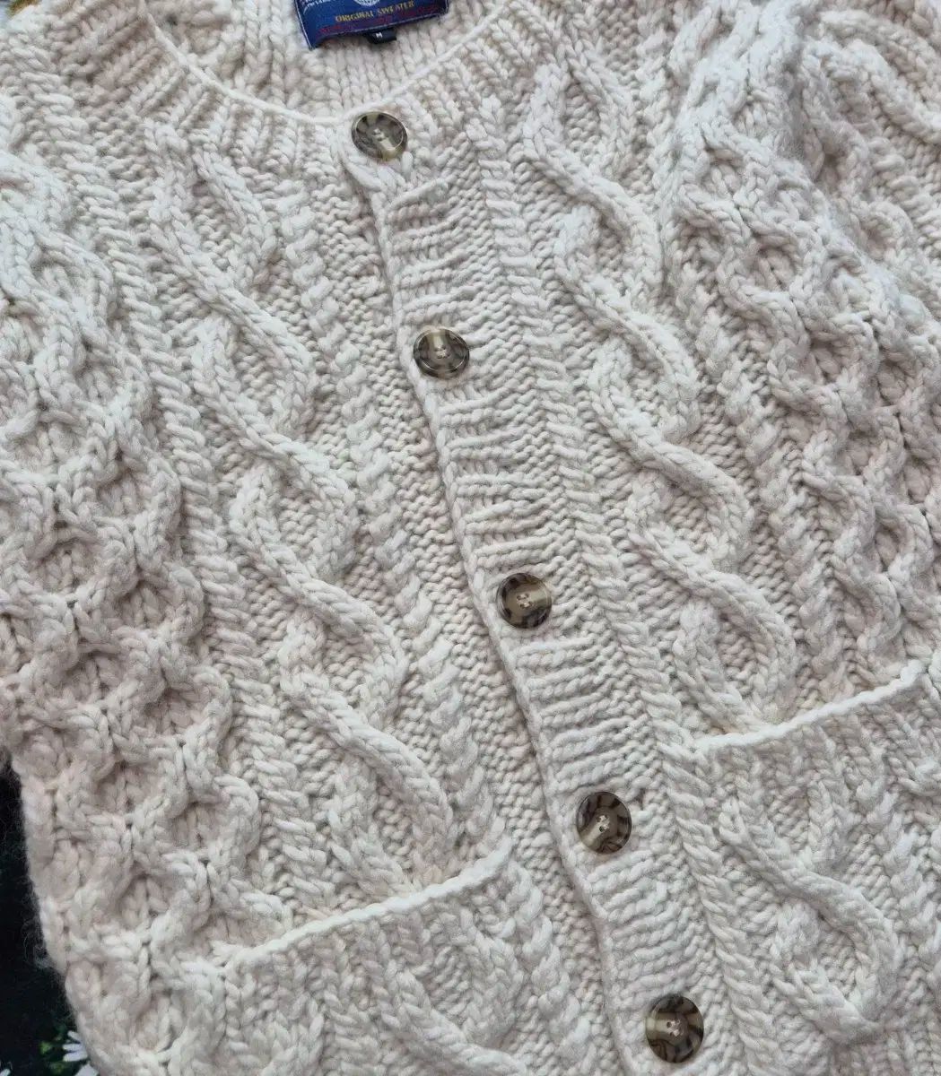 日本 WILLPIPS 白純 白純 ケーブル編み あらん カーディガン M