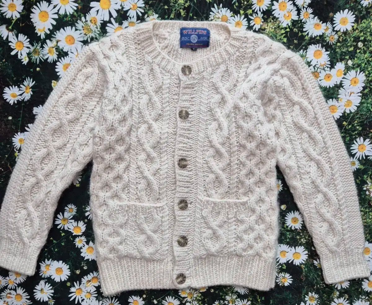 日本 WILLPIPS 白純 白純 ケーブル編み あらん カーディガン M