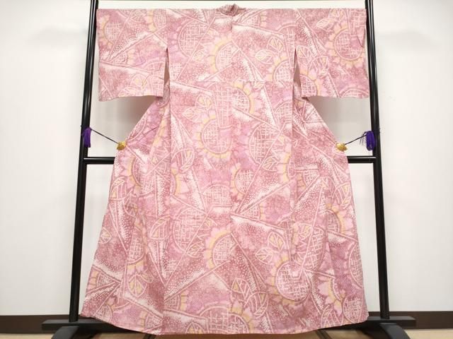 平和屋着物 上 夏物 浴衣 有松鳴海絞り 切嵌花文 桃色地 綿 s 5