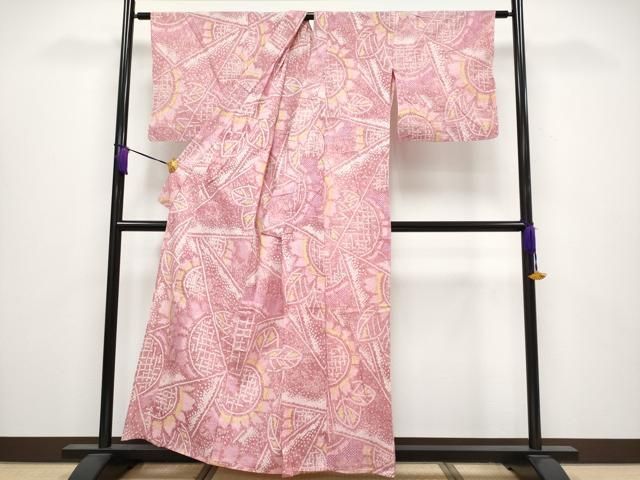 平和屋着物 上 夏物 浴衣 有松鳴海絞り 切嵌花文 桃色地 綿 s 5