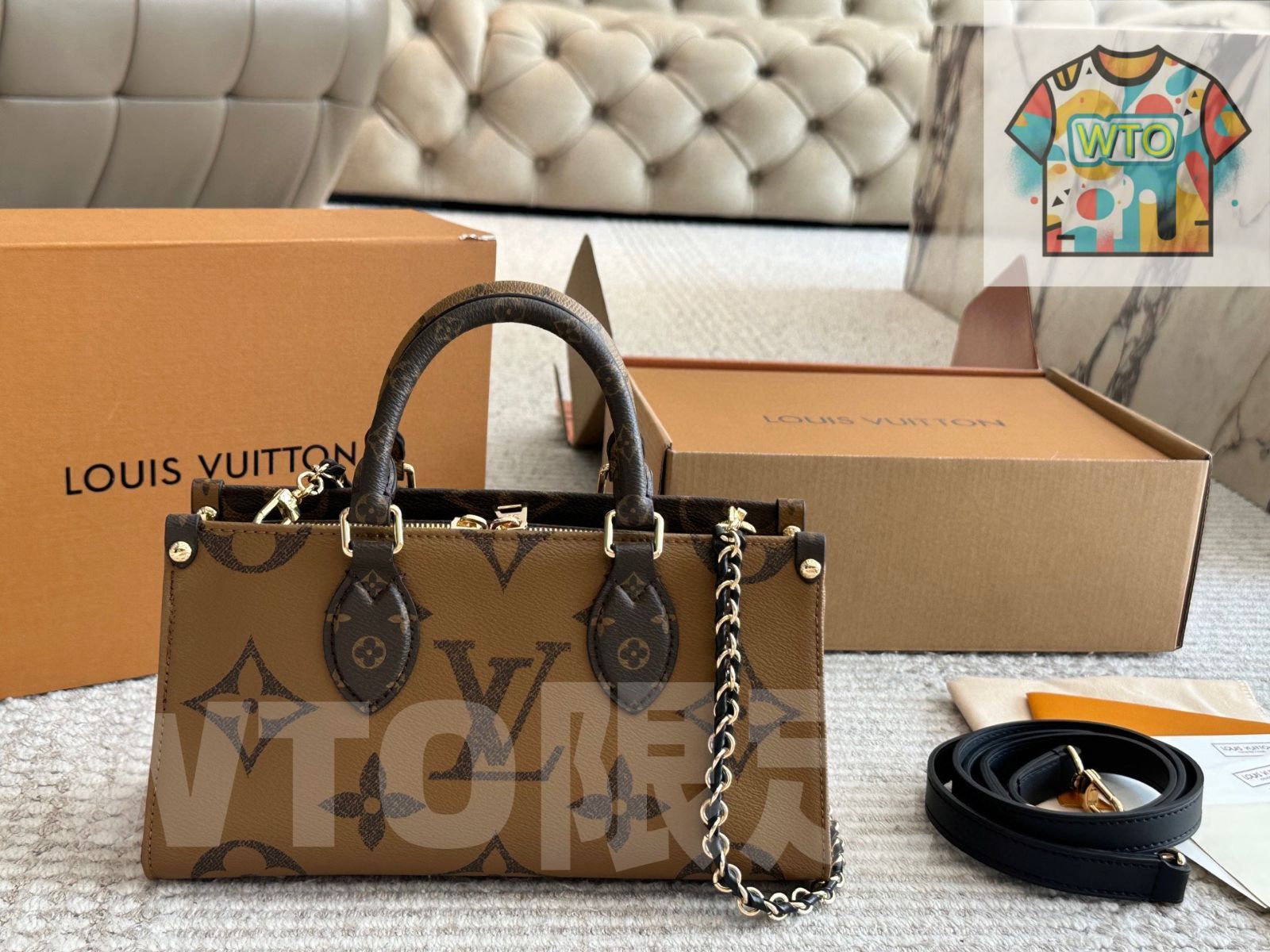 WTO通販 Louis Vuitton ルイ ヴィトン オンザゴーイーストウエスト チェーン レザーショルダーストラップ付き WTO輸入 SQA 12