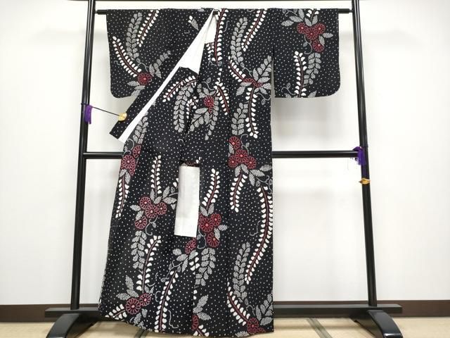 平和屋着物 上 夏物 浴衣 有松鳴海絞り 菊唐草文 黒地 綿 s 5