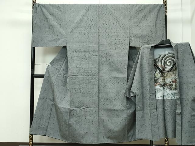 平和屋着物□極上 男性 髭紬 アンサンブル キングサイズ 利休鼠色地  