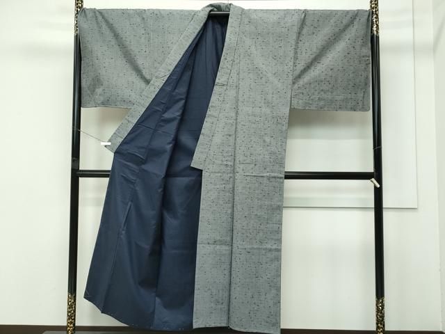 平和屋着物□極上 男性 髭紬 アンサンブル キングサイズ 利休鼠色地  