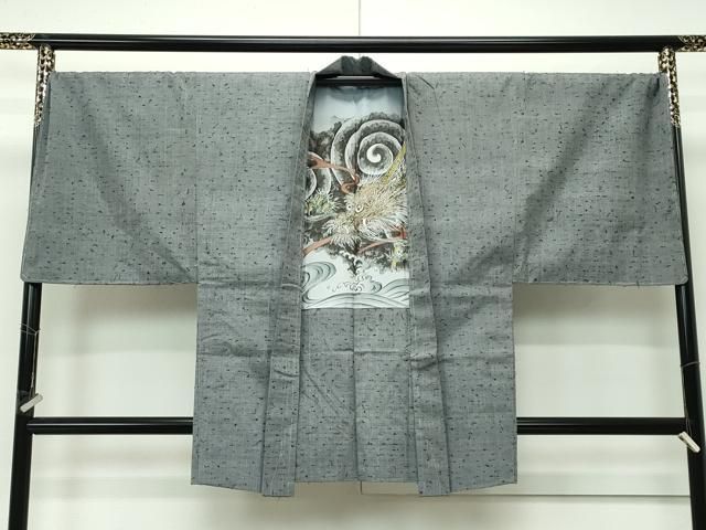 平和屋着物□極上 男性 髭紬 アンサンブル キングサイズ 利休鼠色地  